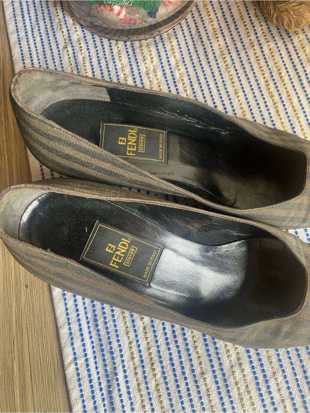 FENDI Brown Canvas Zucca Block Pumps Made in Italy Marked Vintage Sz 7